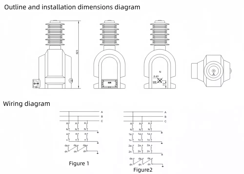 36KV outdoor dry type voltage transformer dimensions drawing JDZX series
